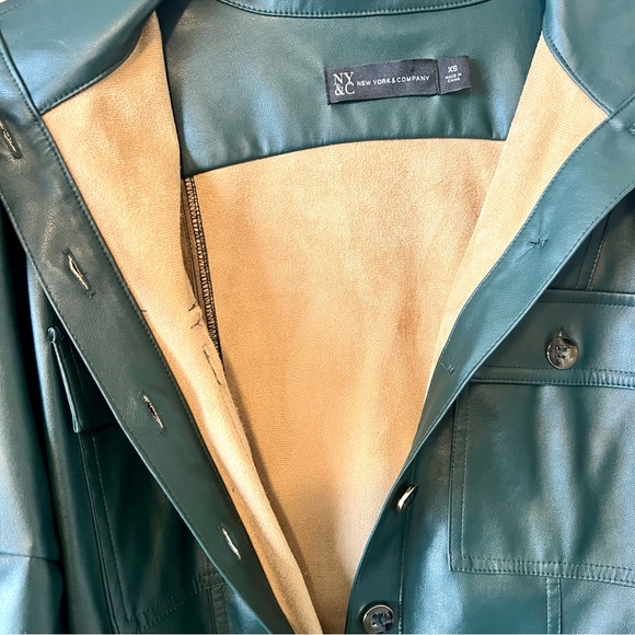 NEW YORK & COMPANY Green Faux Leather Button Down Shirt Dress—SZ. XS - Picture 11 of 17